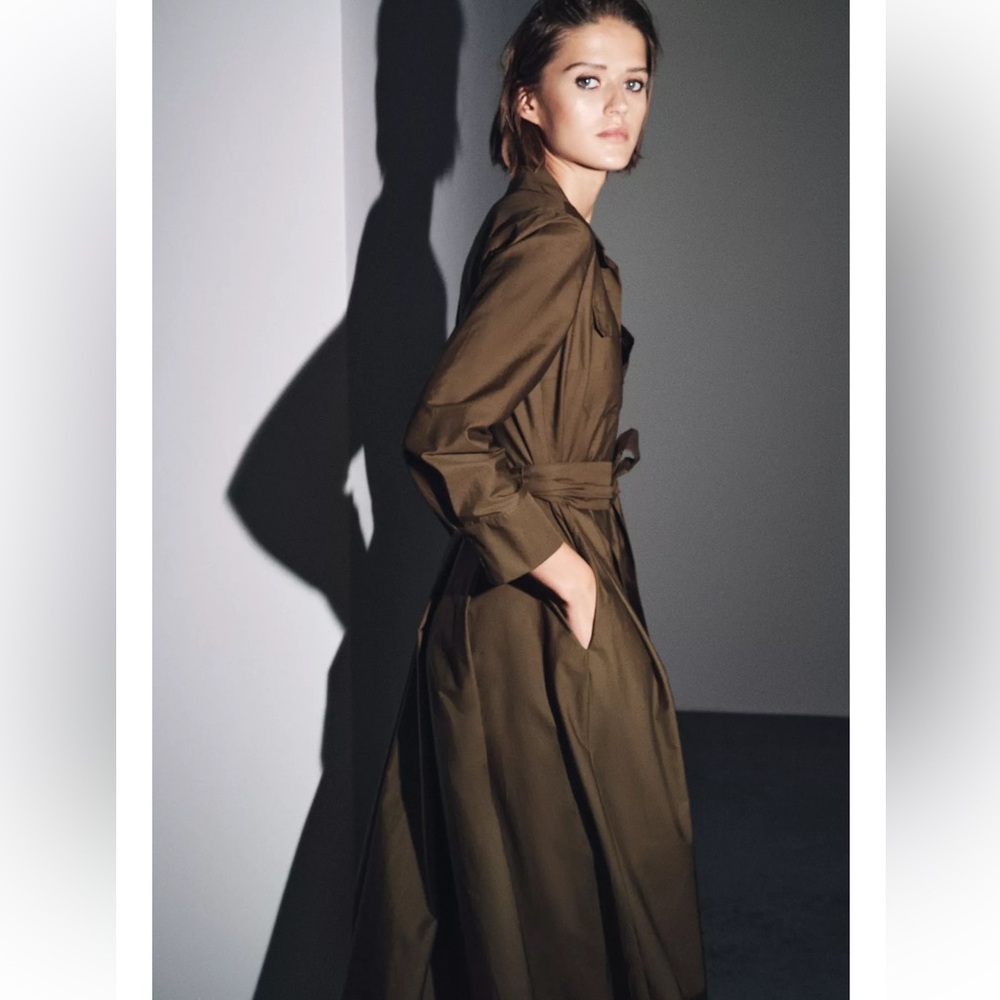 Zara Chocolate Brown Midi Shirt Dress with Tie Waist - Picture 6 of 12